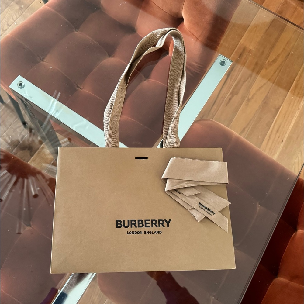Burberry brown paper shopping bag and ribbon